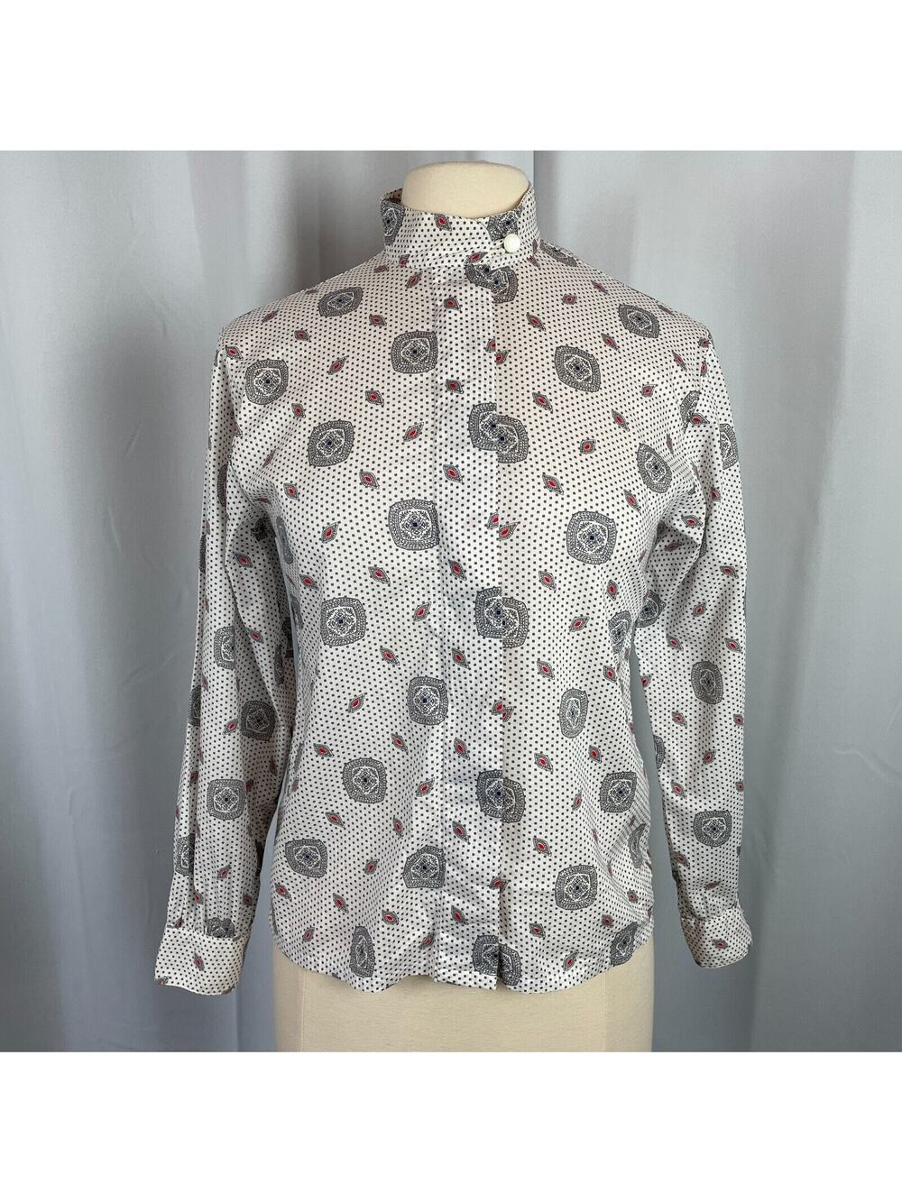Pendleton Vintage Top Size 6 Petite White Gray Geometric Secretary Cotton 90s